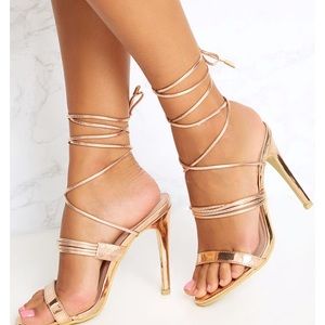 Rose Gold Thin Strappy Lace Up Heels